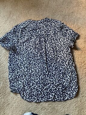 J. Crew Navy and White Floral Short-Sleeve Blouse